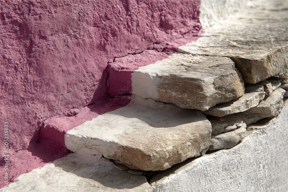 Poster unique texture of colorful wall and stone in a charming neighborhood during daylight