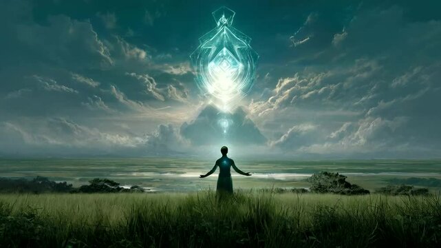 Person standing in a field, contemplating a celestial phenomenon