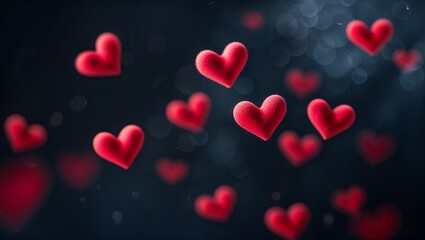 Floating red hearts on dark background
