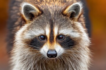 Close-up of a raccoon exploring a natural habitat during the golden hour in autumn