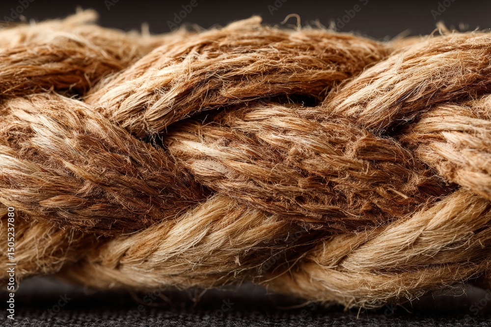 Poster detailed view of a braided rope showcasing its texture and material in natural light setting