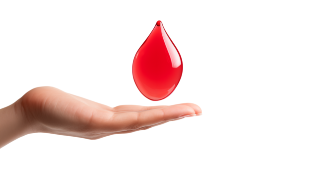 Red Blood Drop Held Gently in a Hand against on white and transparent Background - Powered by Adobe