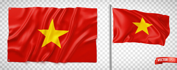 Vector realistic illustration of Vietnamese flags on a transparent background.