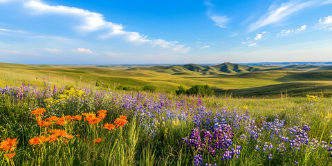 Obraz premium Vibrant Wildflowers Blooming Across a Summer Meadow