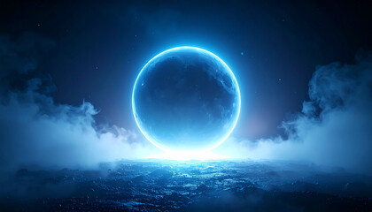 Mysterious glowing round sphere floating in dark void, ethereal mist, radiating soft ambient light