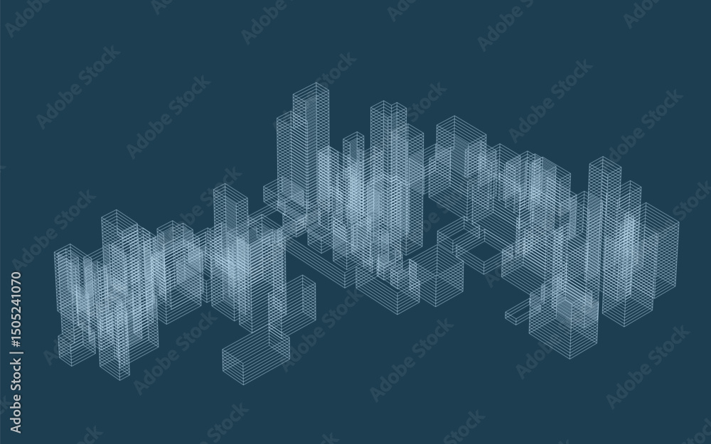 Poster abstract geometric wireframe in linear style. matrix cubes pattern background for architectural temp