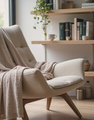 Naklejka premium Cozy reading nook featuring a soft blanket and a warm cup of tea