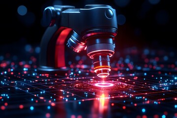 Futuristic Laboratory Equipment in Digital Matrix - Science and Technology Concept