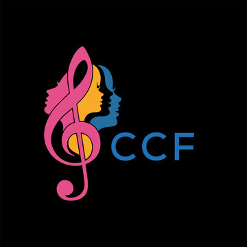 Music and Woman Faces Logo  Vibrant Treble Clef Design . CCF Letter log . Creative Feminine Music Logo Treble Clef with Silhouette.
