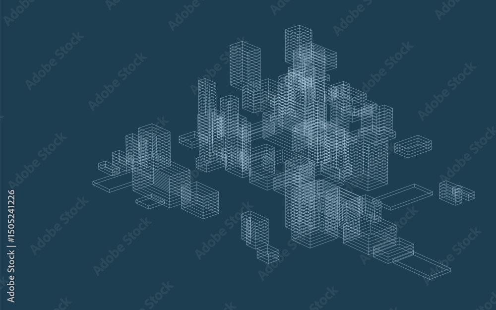 Poster abstract geometric wireframe in linear style. matrix cubes pattern background for architectural temp