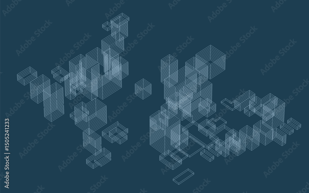 Poster abstract geometric wireframe in linear style. matrix cubes pattern background for architectural temp