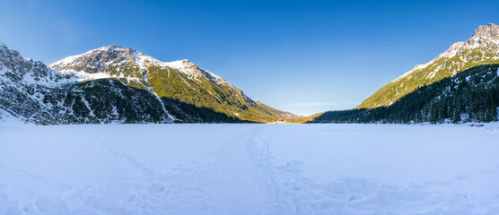 Frozen Sea Eye lake in Tatra mountains. Poland 