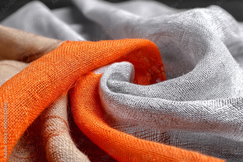 Poster colorful fabric textures showcasing orange and silver materials suitable for various design applicat