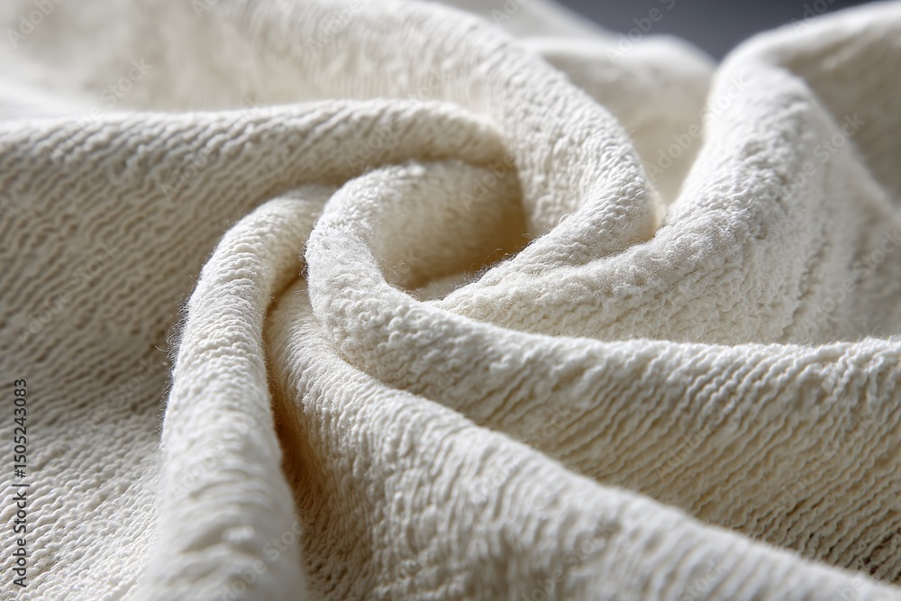 Poster Close-up view of soft white fabric displaying intricate texture and luxurious feel, ideal for home decor or fashion design