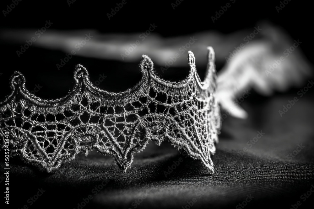 Aufkleber delicate lace headband displayed elegantly on dark fabric in a soft focus setting