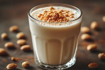 Delicious Peanut Milk Beverage with Chopped Nuts for Healthy Refreshment