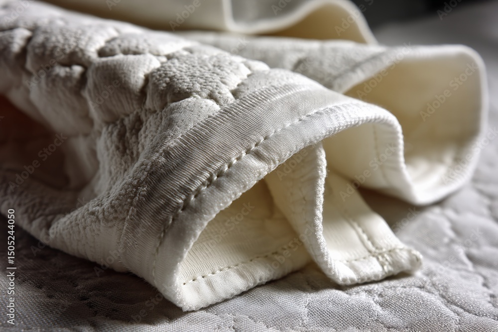 Poster Soft white fabric gently folds on a textured surface highlighting intricate patterns and elegant design