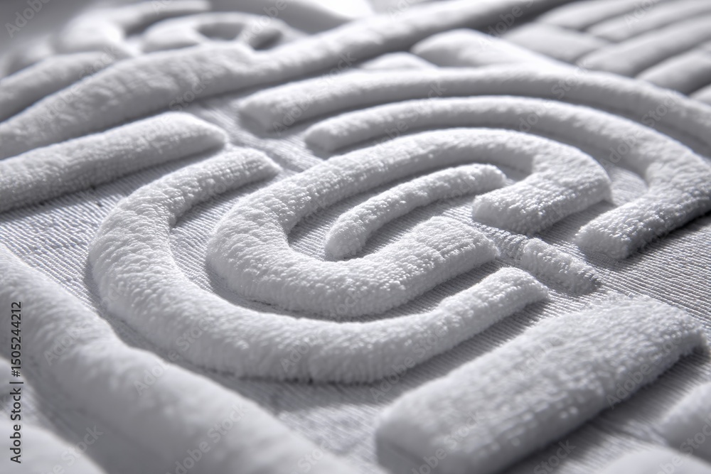 Poster Textured white fabric with raised patterns showcasing intricate designs in a close-up view emphasizing modern textile art