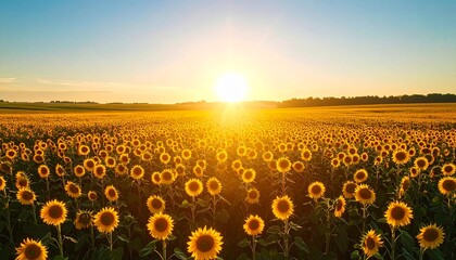 Obraz premium Summer sunflower meadow glowing in warm evening light