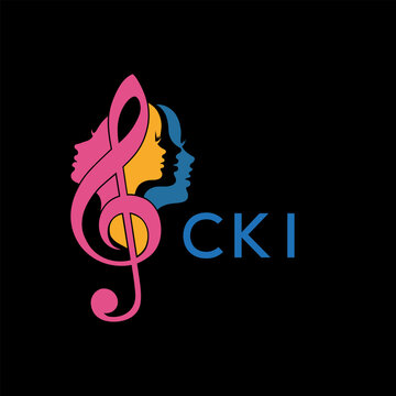 Music and Woman Faces Logo  Vibrant Treble Clef Design . CKI Letter log . Creative Feminine Music Logo Treble Clef with Silhouette.
