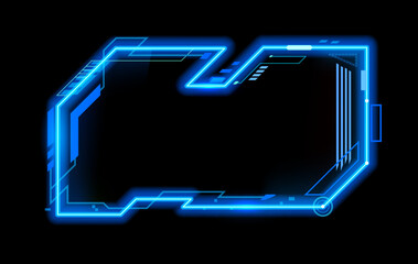 Neon frame for HUD interface overlay and game asset template, vector UI element. Digital screen neon frame for HUD game GUI asset or future tech control panel interface and display message box frame