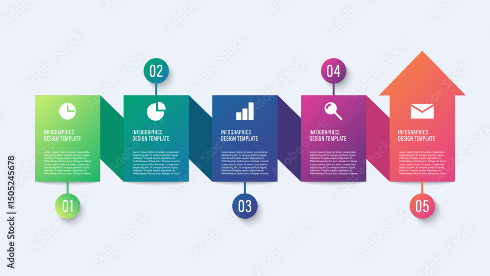 Poster arrow up vector infographic template. five steps process with business icons and data
