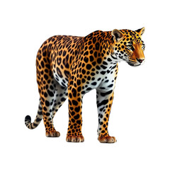 Fototapeta premium Digitally rendered image of a leopard, showcasing its spotted fur and alert posture against a plain background.