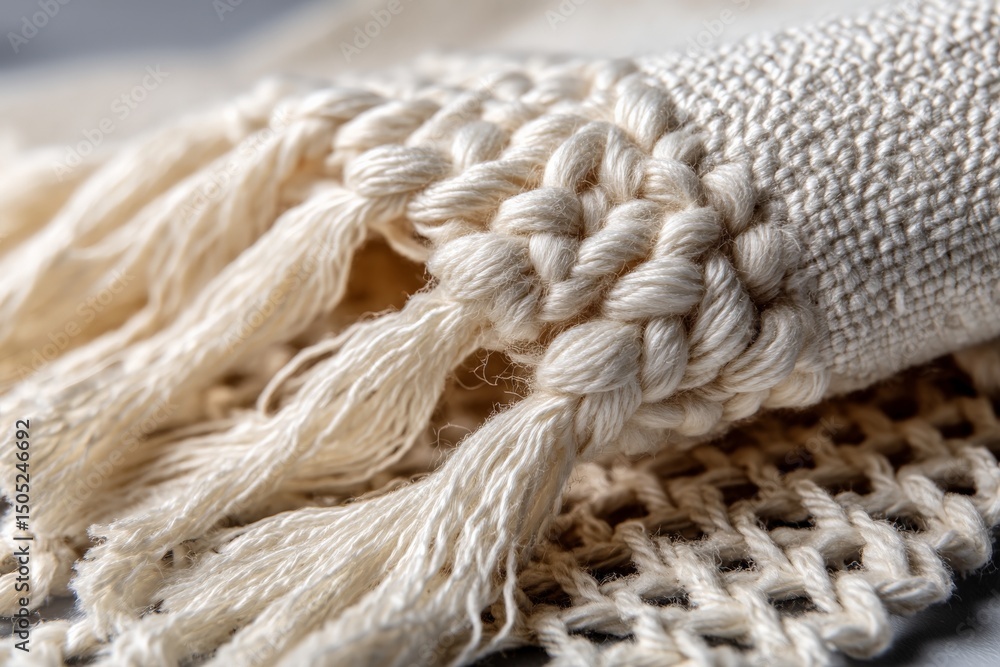 Poster textile close-up showcasing intricate weaving details and textures from a handmade fabric in a natur