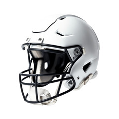 Naklejka premium High-angle, detailed view of a plain white football helmet, showcasing the black facial guard.