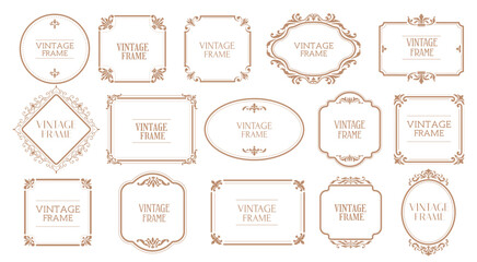 Gold label frames and borders with royal ornaments and antique scrolls, vector set. Golden frames for luxury labels or certificate with vintage ornate design of royal antique flourish ornaments