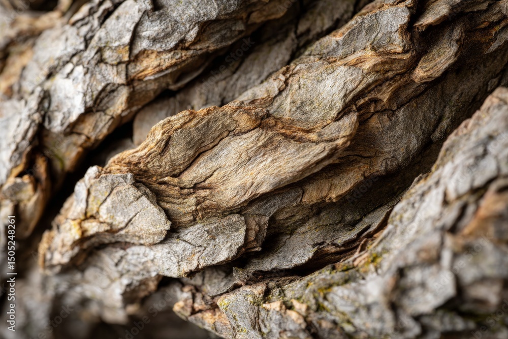 Poster detailed view of rough tree bark showcasing nature's textures and patterns in sunlight