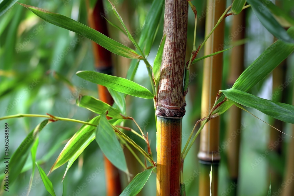 Poster close-up view of vibrant green bamboo shoots in a lush environment during daylight in a garden setti