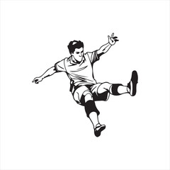 Soccer Player Performing Bicycle Kick Illustration,
Football Player Doing Overhead Kick Vector,
Striker Kicking Soccer Ball in Mid Air Drawing,
Bicycle Kick Football Action Pose Sketch,