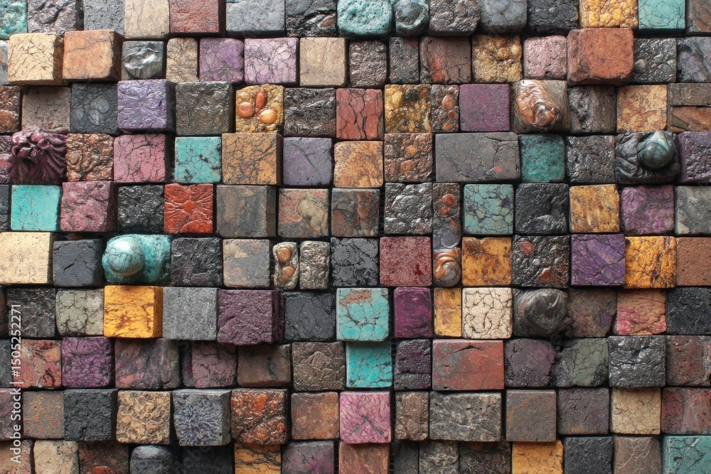 Aufkleber Colorful textured blocks create an artistic display in a modern gallery space during the afternoon