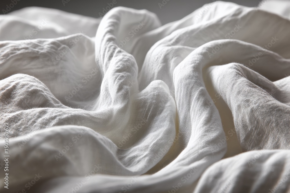 Poster soft white fabric draped elegantly on a surface showcasing its texture and folds in natural light du
