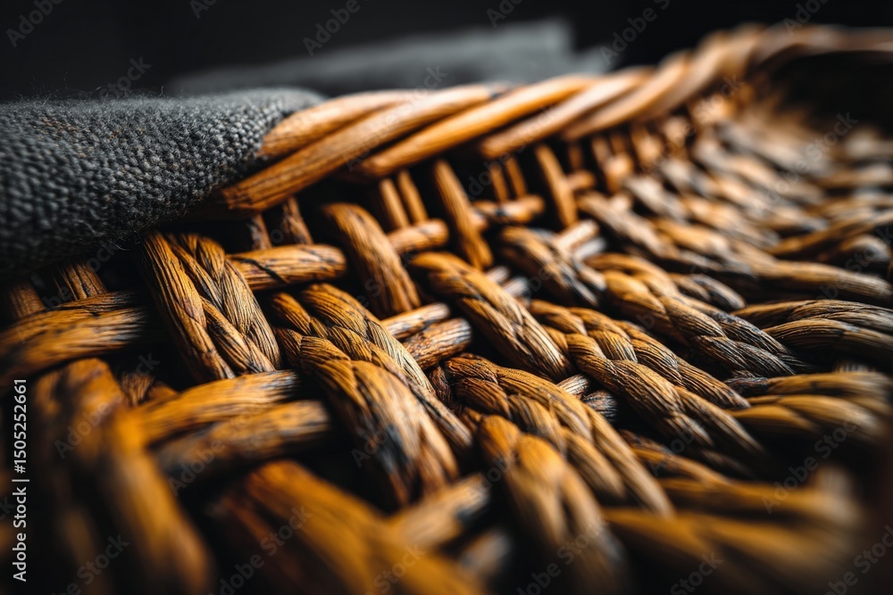 Aufkleber close-up view of intricately woven natural fibers showcasing craftsmanship and texture in a warm, in