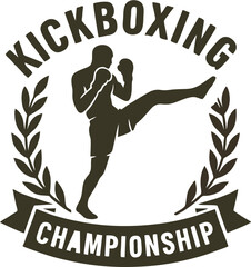 Kickboxing athlete in silhouette encircled by laurel