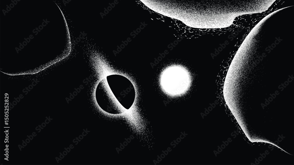 Wall mural star and asteroids in space. futuristic landscape, with noise texture . night landscape with starry 