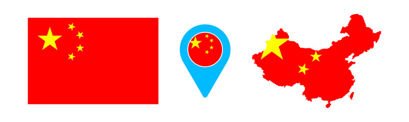 Vector map and flag of China country isolated on transparent background