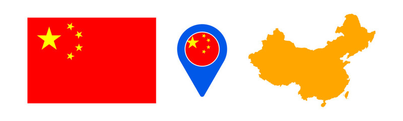 Vector map and flag of China country isolated on transparent background