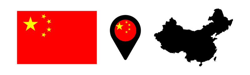 Vector map and flag of China country isolated on transparent background