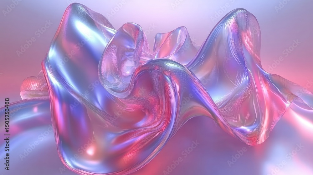 Poster abstract iridescent form with flowing textures.