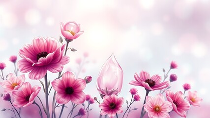 Fototapeta premium Enchanted Pink Cosmos Flowers A Dreamy Floral Illustration