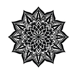 Obraz premium Black and white Christmas Mandala star and snowflake vector design with shiny silver and gold elements