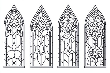 Stained Glass Outline. Collection of Contour Illustrations with Abstract Backgrounds