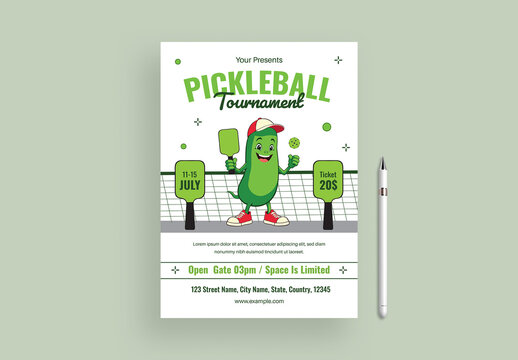 Colorful Pickleball Tournament Flyer Template with Illustration