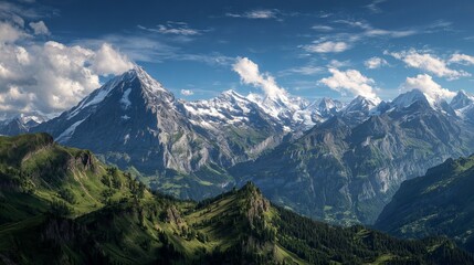 Explore stunning alpine mountain range views snow capped peaks and lush green valleys scenic landscape beauty