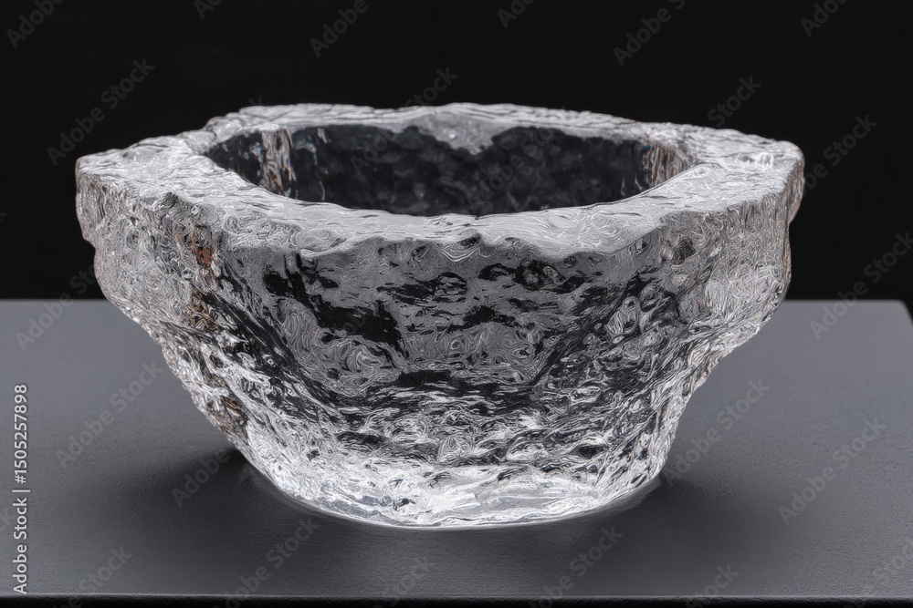 Poster exquisite translucent glass bowl showcasing intricate textures and unique shape displayed on a sleek