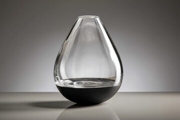 Elegant glass vase with water reflecting light on a smooth surface in a minimalist setting