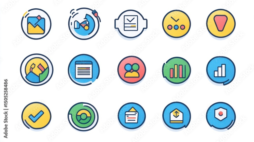 Poster set of colorful flat design icons for business and data analysis
